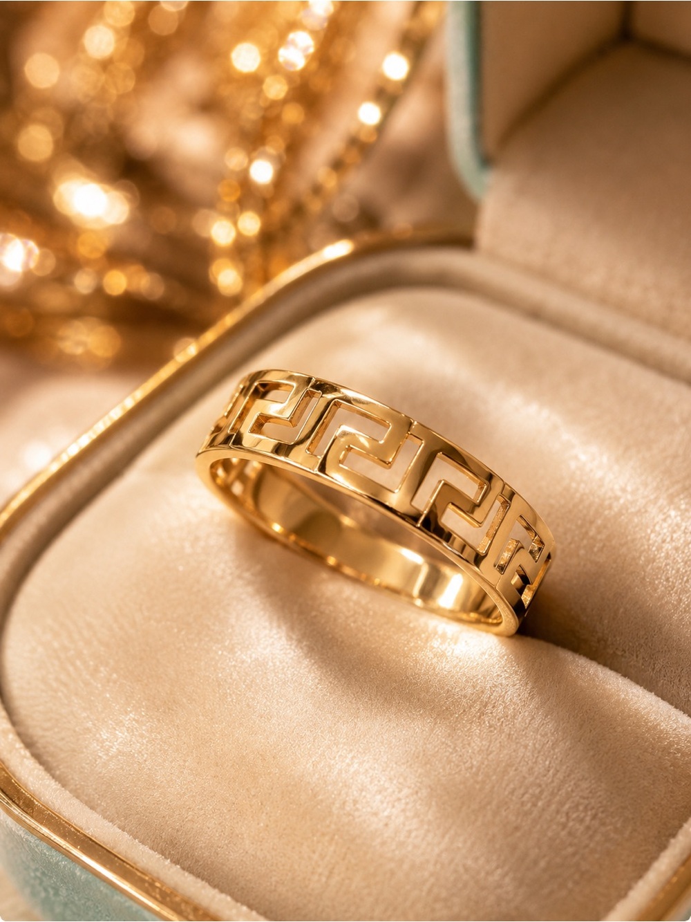 18K Gold Greek Ring Size 8,Luxury Band Ring,Greek Pattern Designer,Elegant Ring